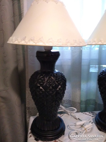 Fantastic black glass lamp in a pair with a white shade