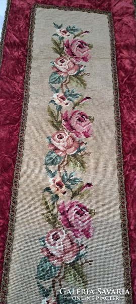 Old rose tapestry runner, dresser tablecloth 2 (m4681)