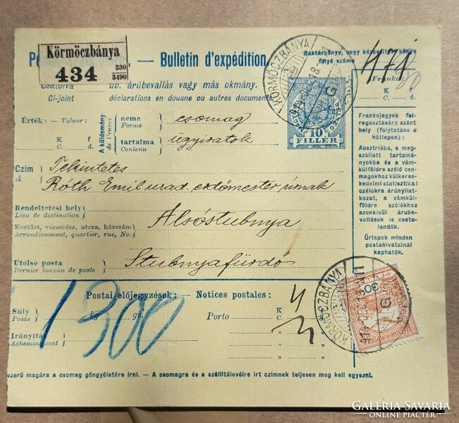 Letter stubnyafürdő, Körmöczbánya postmarked 1914