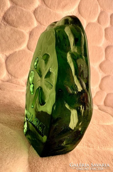 Emerald green glass ornament with engraved clover pattern, unique Irish souvenir from Dublin