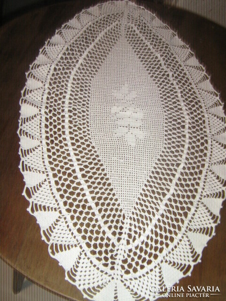 Beautiful white antique filigree oval handmade crochet tablecloth