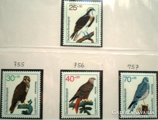 N744-57 / Németország 1973 Ifjúságért : Ragadozó Madarak bélyegsor postatiszta