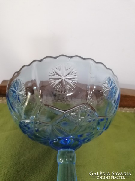Blue glass base table centerpiece offering, fruit holder