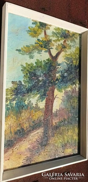 Ferencné Bellus - roadside tree - oil / wood painting