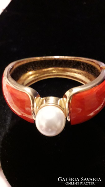 Bizuk: metal fire enamel pearl bangle bracelet 8x3 cm new.
