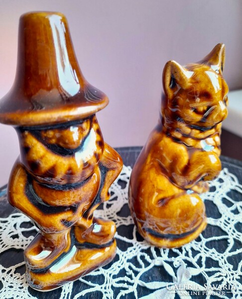 Glazed ceramic figurines/ cat and elf