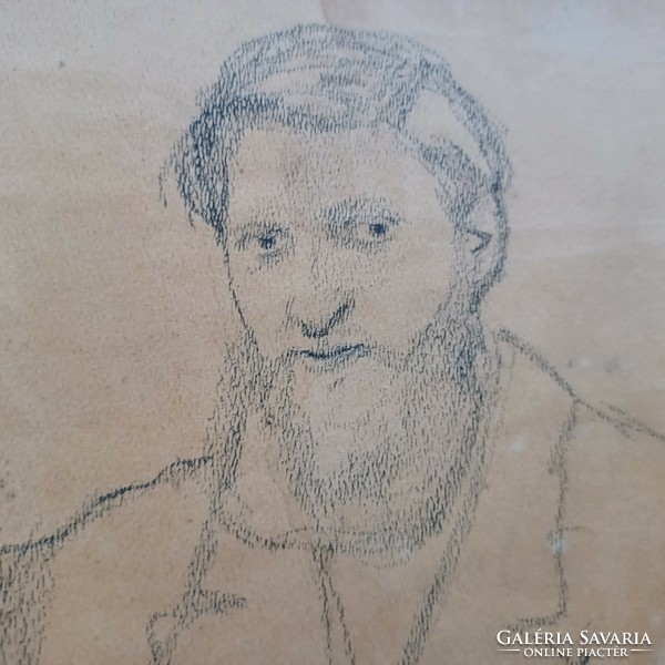 Vadász Endre(1901-1944) szénrajza: Szakállas zsidó férfi