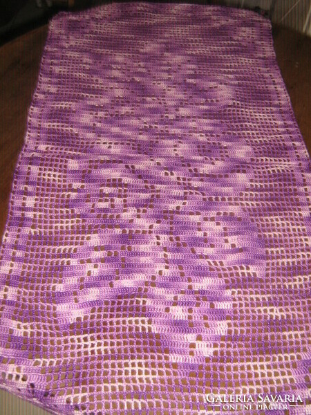 Beautiful purple gradient rosy handmade crochet tablecloth