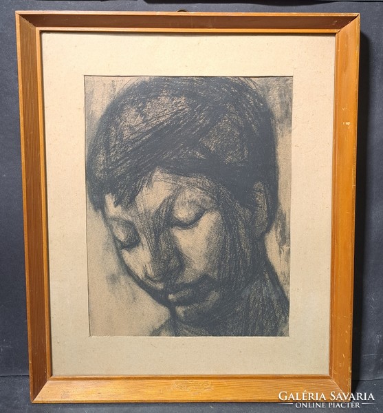 Nagy Ernő Sándor: Női portré, 1972 - Szentendre 1970-es évek, arckép rajz