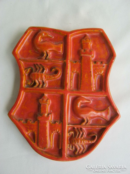 János Németh applied arts ceramic coat of arms wall ornament