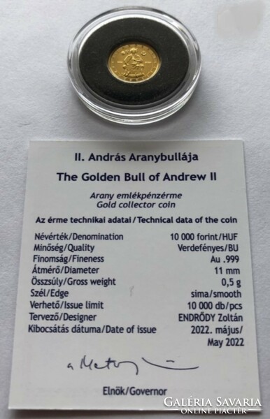 András Ii's gold bulla HUF 10,000 gold and HUF 5,000 patinated commemorative coin in a closed, unopened capsule
