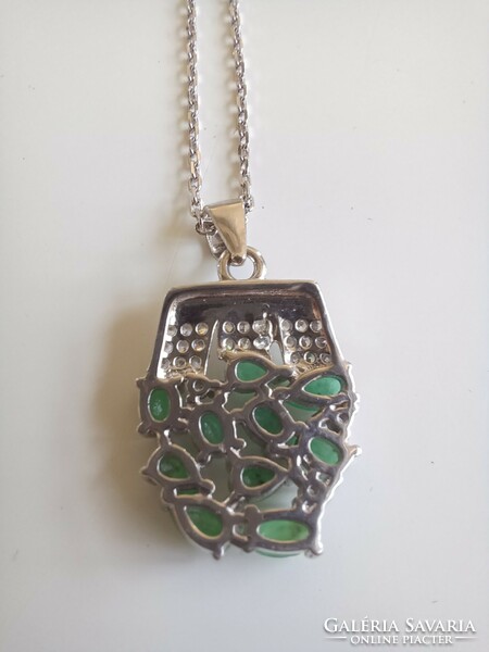 925 Silver pendant with real emerald and flower necklace