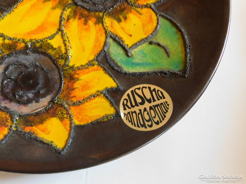 Ruscha vintage handmade sunflower decorative plate 28 cm