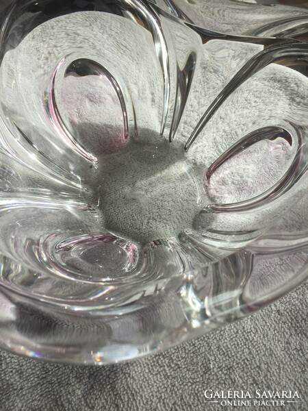 Halványrózsaszín kristályüveg  tál, kínáló, asztalközép (201)