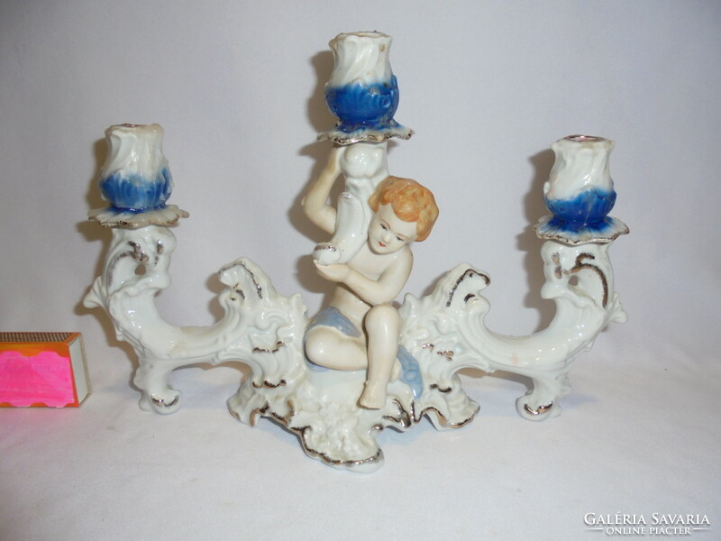 Három ágú angyalkás porcelán gyertyatartó