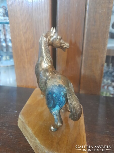 Solid copper-bronze paripa horse figural sculpture, on a wooden plinth. 14 Cm.