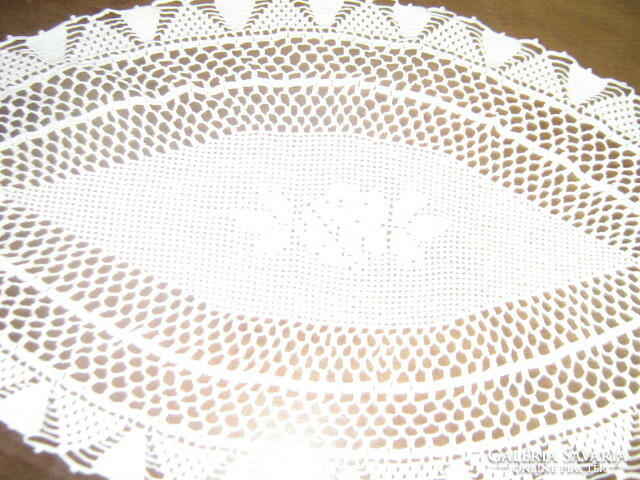 Beautiful white antique filigree oval handmade crochet tablecloth