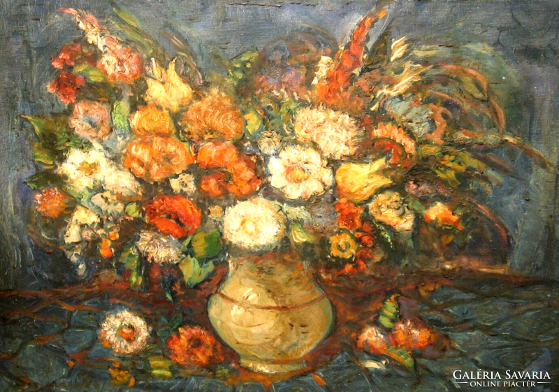A flood of flowers, a wonderful guaranteed original Jancsek antal / 1907-1985/ flower still life