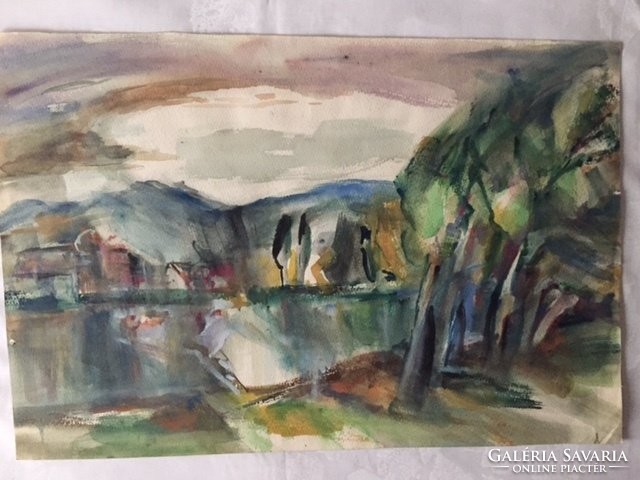 József Iglay's wonderful watercolor, double-sided landscape, auctioned painting