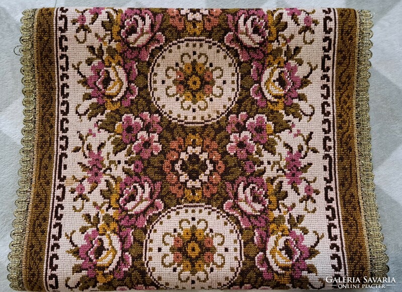 Old Belgian tapestry tablecloth, dresser tablecloth (m4679)