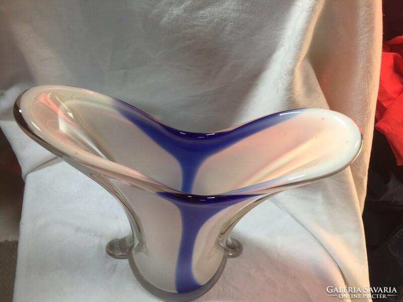 Hatalmas, kék-fehér, kézzel készített lengyel kristályüveg váza - N18