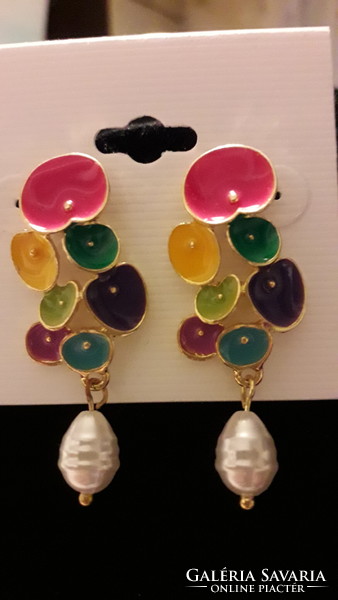 Bizuk: colorful pearl Korean stud earrings 4cm. New.