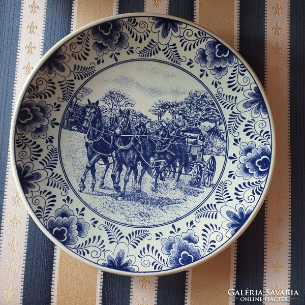 Gyönyörű kék jelenetes lovas falitányér dísztányér tányér