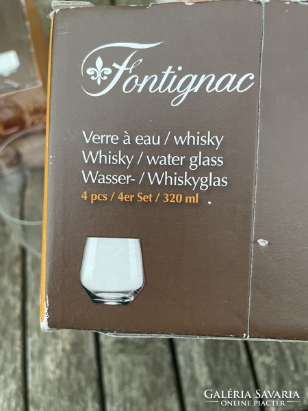 Nem használt “Fontignac” modern 4 db- os kristály whiskys pohár készlet