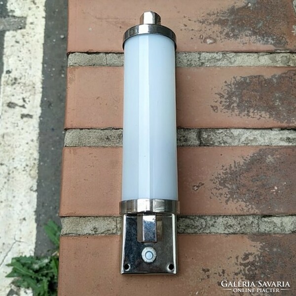 Bauhaus - art deco wall tube lamp renovated - milk glass cylinder shade