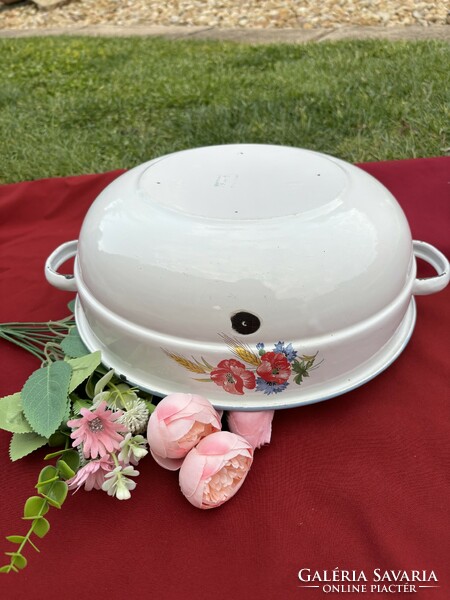 Enameled enameled Bonyhád peasant bowl stew grandmother's bowl with poppy antique nostalgia