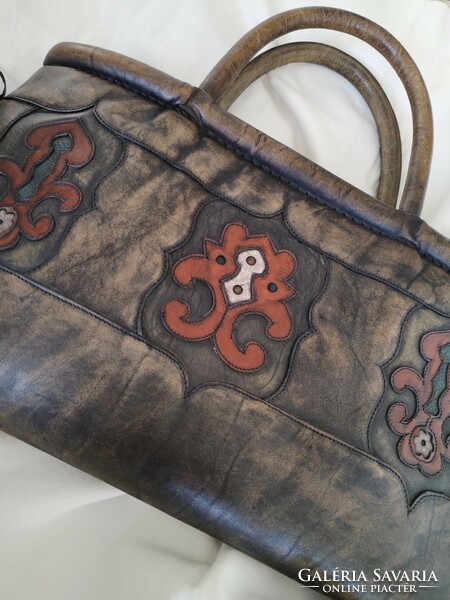 Handcrafted women's bag - genuine leather / folk character