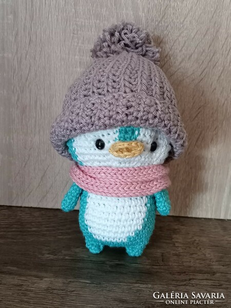 Hand crocheted penguin with hat