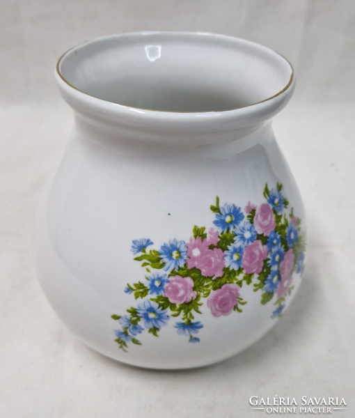 A rare spherical aquincum flower pattern porcelain vase in perfect condition 13 cm.