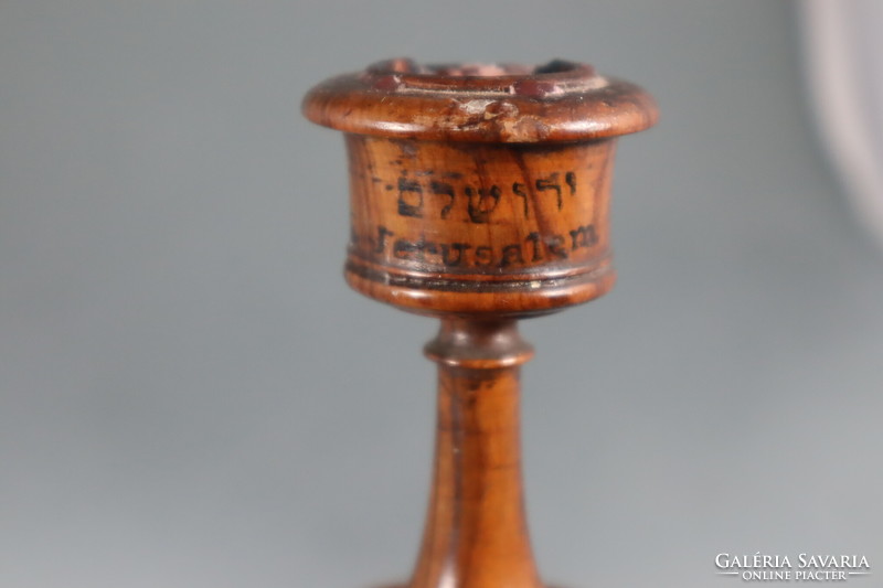 Antique bezalel Judaica candle holder made of olive wood
