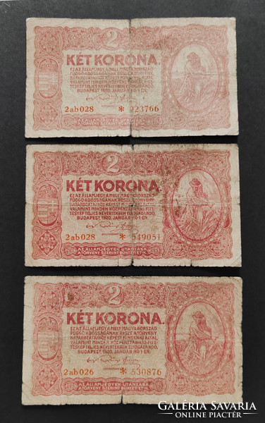 3 X 2 crowns 1920, g-vg