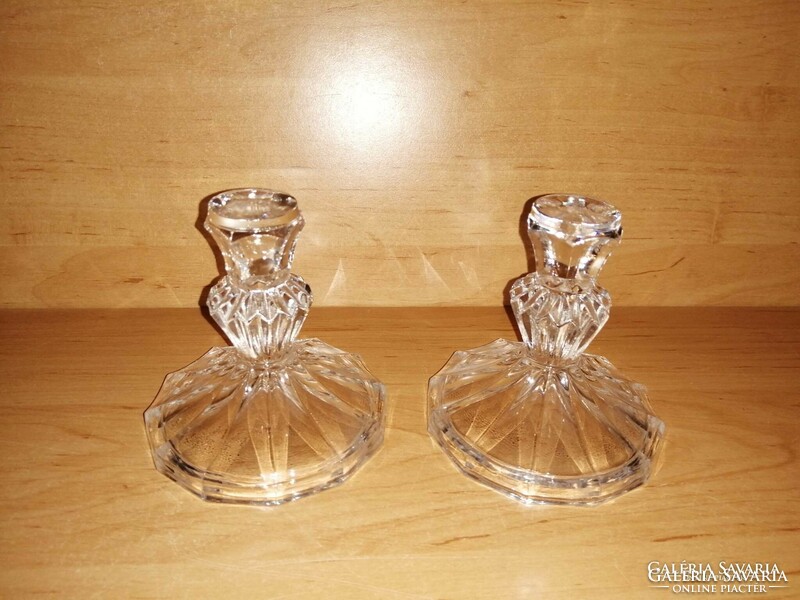 Pair of glass candle holders 10 cm high (22/d)