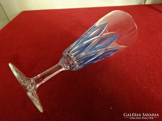 Crystal glass with French base, blue painting, height 16.2 cm. Jokai.