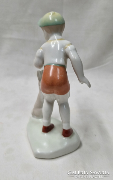 Aquincum boy with bunny porcelain figurine in perfect condition 12 cm.