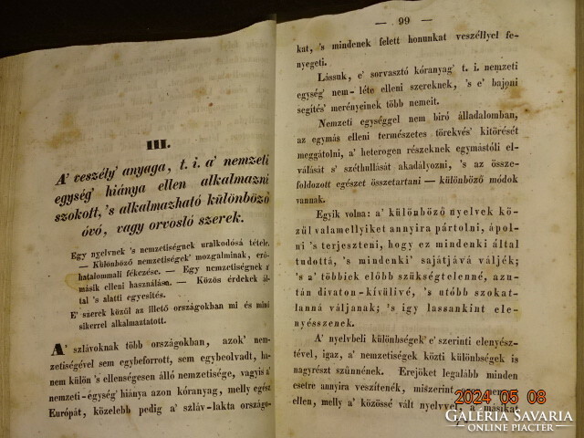 Miklós Báró Wesselényi: speech on Hungarian and Slavic nationality 1843 rare !!! 1. Edition