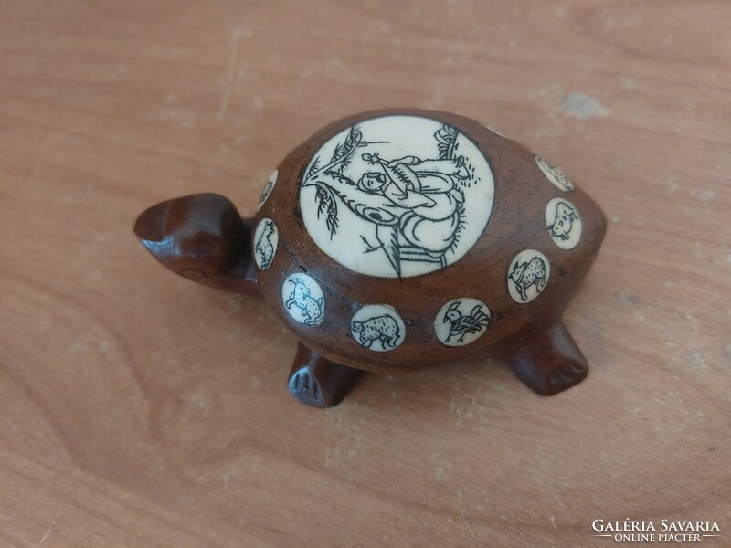 (K) Chinese wood carved feng shui turtle compass