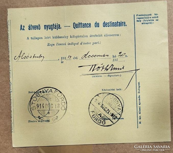 Levél Stubnyafürdő, Körmöczbánya bélyegzővel 1914