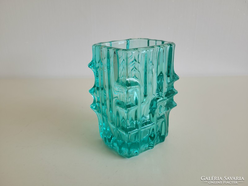 Retro Cseh Vladislav Urban Sklo Union zöld üveg mid century váza üvegváza