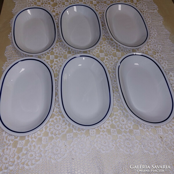 Alföldi blue-striped menu, sausage plate, oval pancake serving plate, vegetable