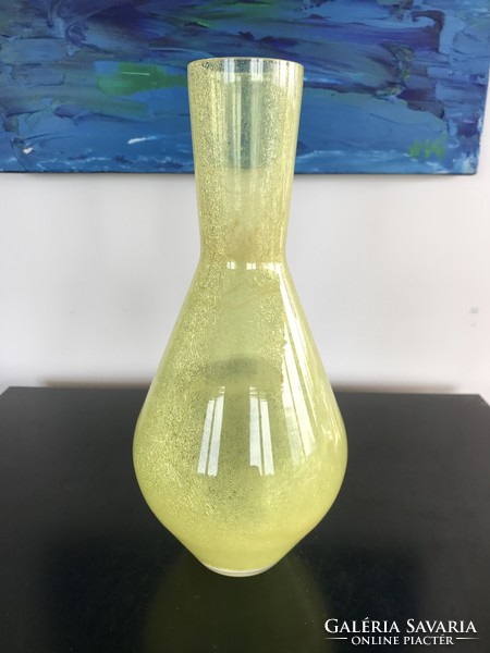 Beautiful yellow large veil glass vase, scratched, cracked glass, crackle glass vase (m162)
