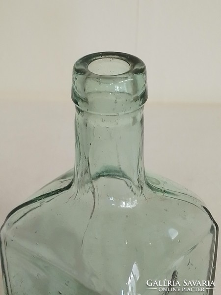 Antique old square thick-walled water green drug store pharmacy glass bottle 15 cm