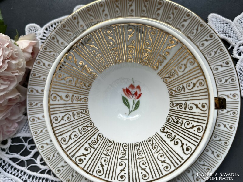 Wonderful collector's art deco hand gilded floral winterling bavarian breakfast tea cup trio