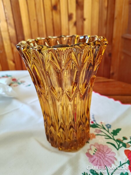 Art deco amber glass vase 20 cm high