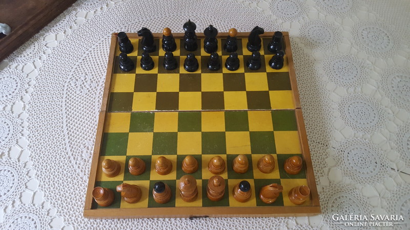 Old wooden chess in box