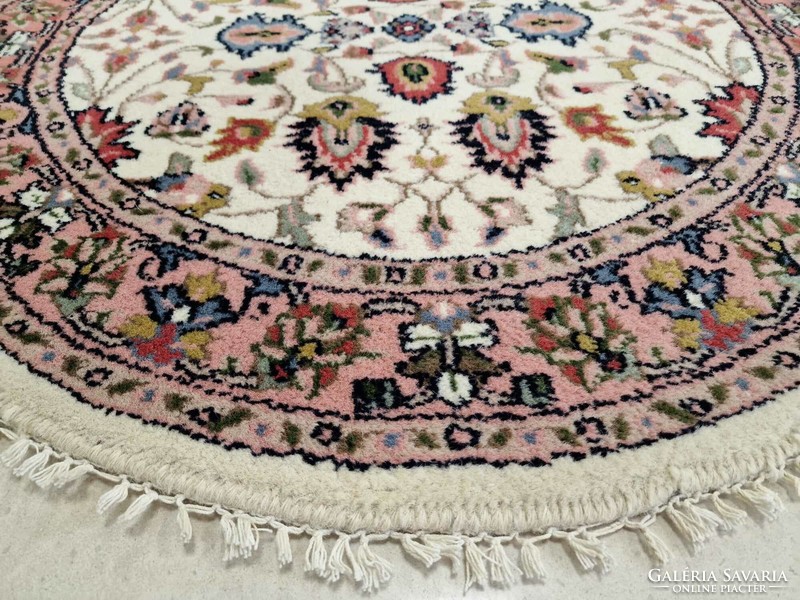 Indo tabriz circular 100cm hand knotted wool persian rug bfz619