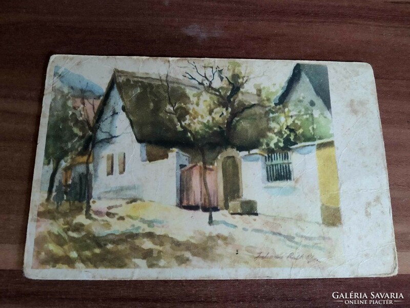Olga Juhászné Ráth: Kőrösi street, postcard after watercolor, from 1954